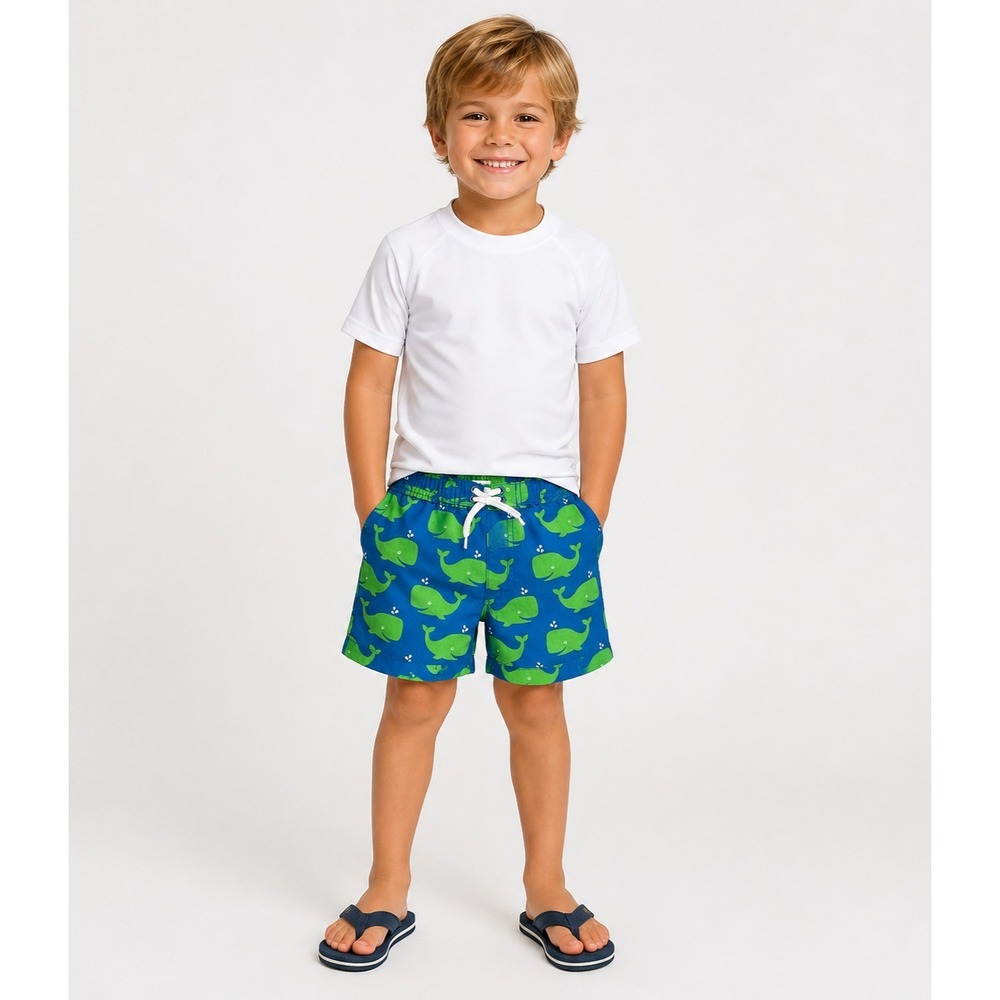 Little Me Swim Trunks Shorts Infant Toddler 24 month Blue Green Whale Print